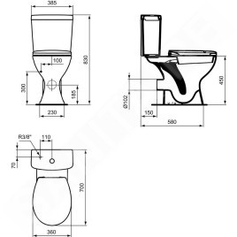 Ideal Standard Contour 21 - Réservoir de chasse, alimentation par le côté, blanc E876001