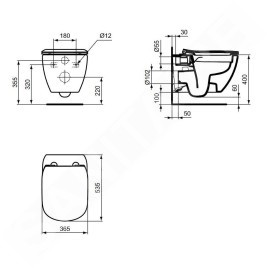 Ideal Standard Tesi - WC suspendu avec abattant SoftClose, RimLS+, blanc T536001