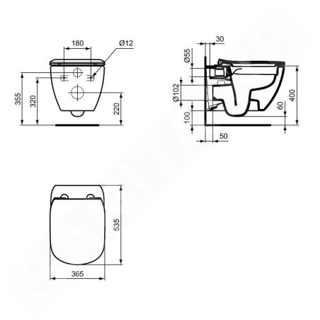 Ideal Standard Tesi - WC suspendu avec abattant SoftClose, RimLS+, blanc T536001