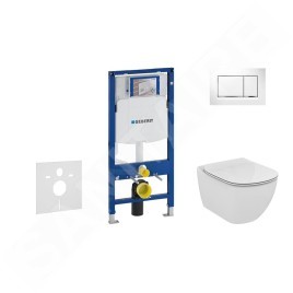 Geberit Duofix - Bâti-support pour WC suspendu avec plaque de déclenchement Sigma30, blanc/chrome poli + Ideal Standard Tesi -
