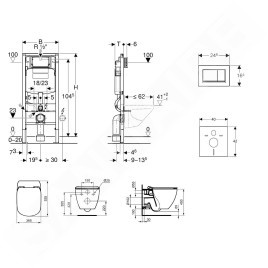 Geberit Duofix - Bâti-support pour WC suspendu avec plaque de déclenchement Sigma30, blanc/chrome poli + Ideal Standard Tesi -