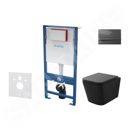 kielle Genesis - Set de bâti-support, cuvette Arkas I et abattant softclose, plaque de déclenchement Gemini I, noir brillant