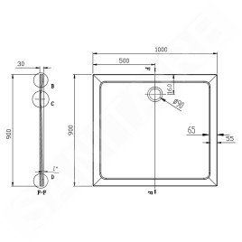 Aqualine Receveurs - Receveur de douche TECMI 1000x900x30 mm, blanc PQ10090