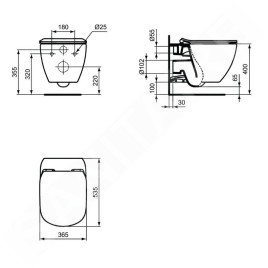 Ideal Standard Tesi - Wc suspendu, Aquablade, noir T0079V3