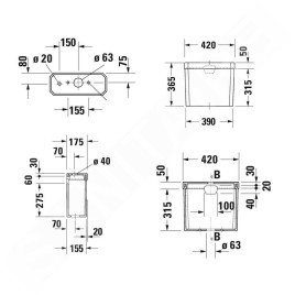 Duravit 1930 - Réservoir de chasse d’eau, 420 x 175 mm, blanc 0872210005
