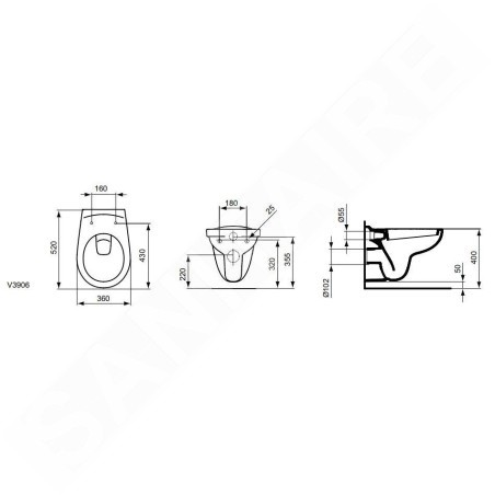 Ideal Standard Eurovit - WC suspendu, 355x520x350 mm, avec fond creux, blanc V390601