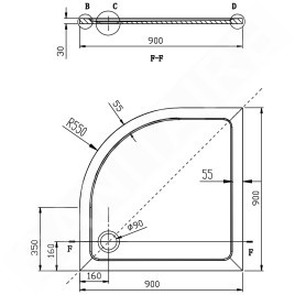 Aqualine Receveurs - Receveur de douche en quart de cercle TECMI, 900x900x30 mm, blanc PQ559