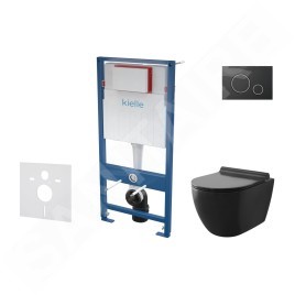 kielle Genesis - Set de bâti-support, cuvette Gaia, abattant softclose et plaque de déclenchement Gemini II, noir mat / chrome