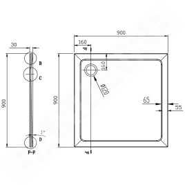 Aqualine Receveurs - Receveur de douche Tecmi, 900x900x30 mm, blanc PQ009