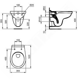 Ideal Standard Dolomite - Toilettes suspendues, Rimless, blanc W331301