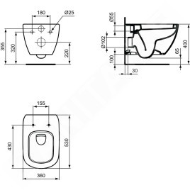 Ideal Standard Tesi - Cuvette de toilette suspendue avec abattant, blanc T354201