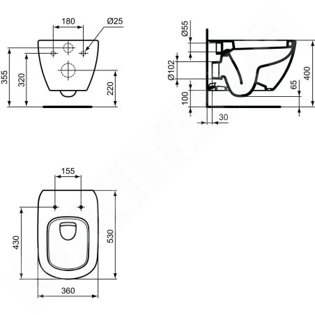 Ideal Standard Tesi - Cuvette de toilette suspendue avec abattant, blanc T354201