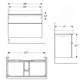 Geberit Smyle Square - Meuble pour lavabo, 884x470x617 mm, 2 tiroirs, sable gris 500.354.JL.1