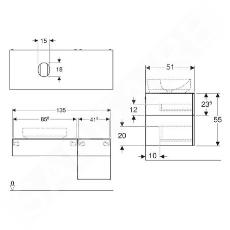 Geberit VariForm - Meuble pour lavabo, 1350x510x550 mm, 3 tiroirs, bouchon anti-odeurs, chêne 501.193.00.1