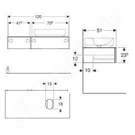 Geberit VariForm - Meuble pour lavabo, 1200x510x235 mm, 2 tiroirs et bouchon anti-odeurs, chêne 501.175.00.1