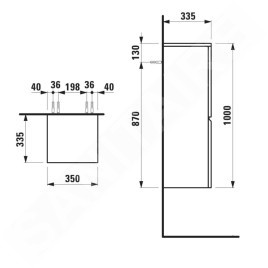 Laufen Pro S - Armoire latérale, 1000x350x335 mm, charnières à droite, chêne clair H4831120954791