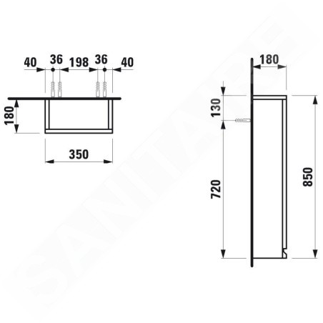 Laufen Pro S - Armoire latérale, 850x350x180 mm, charnières à gauche, blanc brillant H4831130954751