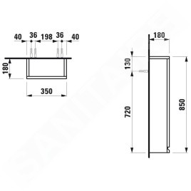 Laufen Pro S - Armoire latérale, 850x350x180 mm, charnières à droite, blanc brillant H4831140954751