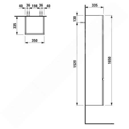 Laufen Pro S - Armoire haute 1650x350x335 mm, charnières à gauche, blanc brillant H4831210954631