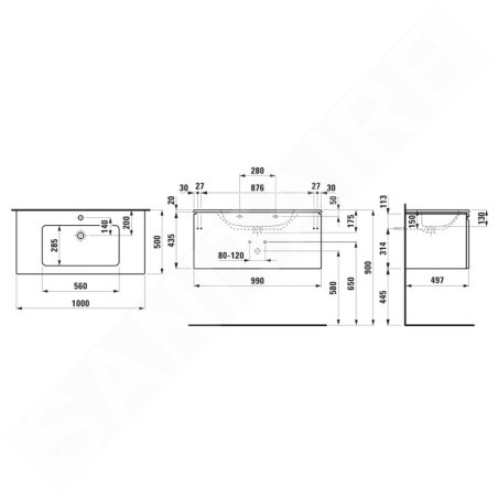 Laufen Pro S - Meuble avec lavabo, 1000x500x460 mm, 1 tiroirs, blanc brillant H8609664751041