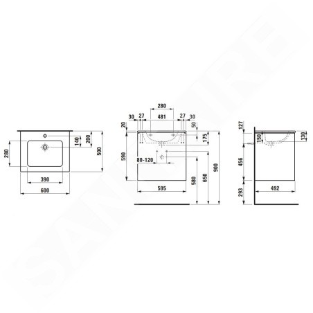 Laufen Pro S - Meuble avec lavabo, 600x610x500 mm, 2 tiroirs, orme clair H8649602621041