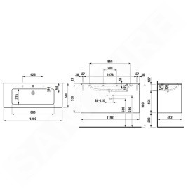 Laufen Pro S - Meuble avec lavabo, 1200x500x610 mm, 2 tiroirs, orme clair H8649632621041