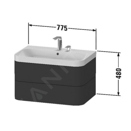 Duravit Happy D.2 Plus - Meuble avec lavabo 480x775x490 mm, 2 tiroirs, blanc brillant HP4347O2222