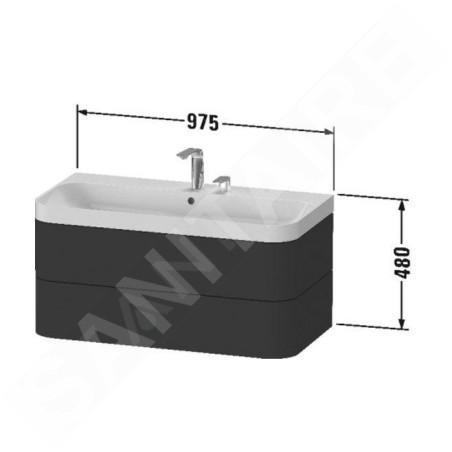 Duravit Happy D.2 Plus - Meuble avec lavabo 480x975x490 mm, 2 tiroirs, blanc brillant HP4348O2222