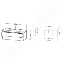 Duravit L-Cube - Meuble avec lavabo 500x1200x480 mm, 2 tiroirs, blanc mat LC6929N1818
