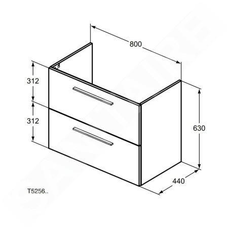Ideal Standard i.Life A - Meuble sous lavabo, 800x440x630 mm, 2 tiroirs, sable mat T5256NF