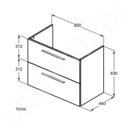 Ideal Standard i.Life A - Meuble sous lavabo, 800x440x630 mm, 2 tiroirs, quartz gris mat T5256NG