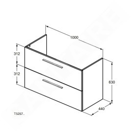 Ideal Standard i.Life A - Meuble sous lavabo, 1000x440x630 mm, 2 tiroirs, chêne à café T5257NW