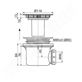 Alcadrain Siphons - Siphon, diamètre 90 mm, chromé A49CR