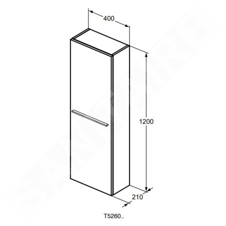Ideal Standard i.Life S - Armoire haute 400x210x1200 mm, 1 porte G / D, chêne à café T5289NW