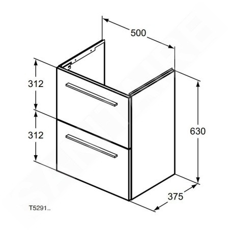 Ideal Standard i.Life S - Meuble sous lavabo, 500x375x630 mm, 2 tiroirs, quartz gris mat T5291NG