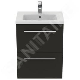 Ideal Standard i.Life S - Meuble sous lavabo, 500x375x630 mm, 2 tiroirs, gris mat carbon T5291NV