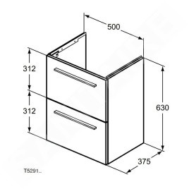 Ideal Standard i.Life S - Meuble sous lavabo, 500x375x630 mm, 2 tiroirs, chêne T5291NX