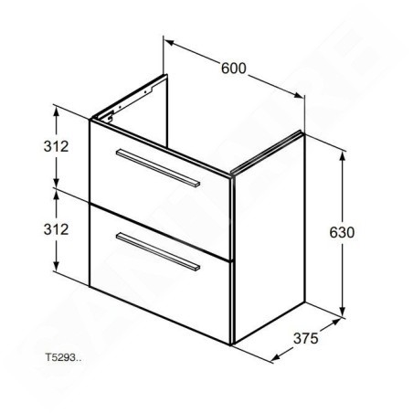 Ideal Standard i.Life S - Meuble sous lavabo, 600x375x630 mm, 2 tiroirs, blanc mat T5293DU
