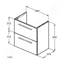 Ideal Standard i.Life S - Meuble sous lavabo, 600x375x630 mm, 2 tiroirs, sable mat T5293NF