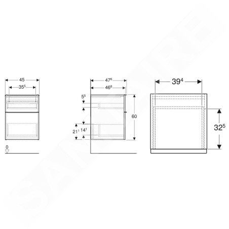 Geberit iCon - Armoire latérale, 450x600x476 mm, 2 tiroirs, blanc brillant 502.315.01.2