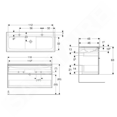 Geberit iCon - Meuble avec double lavabo, 1200x630x480 mm, KeraTect, blanc brillant 502.334.01.2