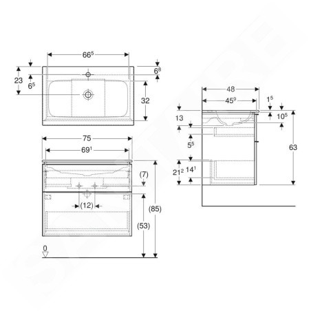Geberit iCon - Meuble avec lavabo, 750x630x480 mm, KeraTect, blanc brillant 502.332.01.2