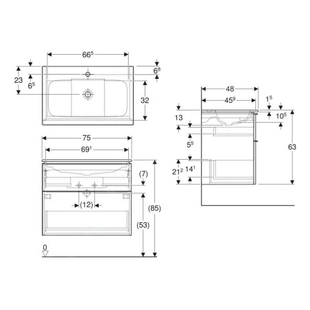 Geberit iCon - Meuble avec lavabo, 750x630x480 mm, blanc brillant 502.336.01.2