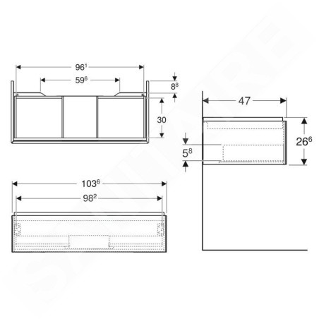 Geberit ONE - Meuble sous lavabo 1036x266x470 mm, 1 tiroir, blanc brillant 505.074.00.1