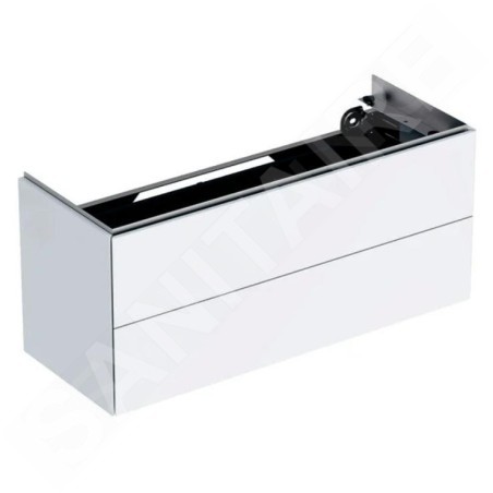 Geberit ONE - Meuble sous lavabo 1045x465x395 mm, 2 prises, avec un éclairage LED et commande de vidage, blanc brillant