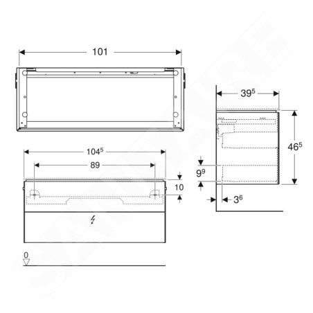 Geberit ONE - Meuble sous lavabo 1045x465x395 mm, 2 prises, avec un éclairage LED et commande de vidage, blanc brillant