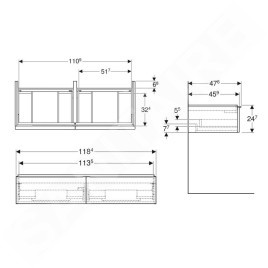 Geberit iCon - Meuble sous lavabo 1184x247x476 mm, 2 tiroirs, blanc brillant 502.314.01.2