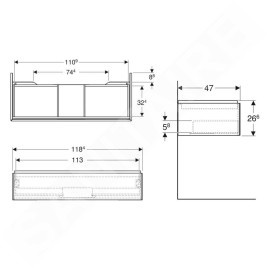 Geberit ONE - Meuble sous lavabo 1184x266x470 mm, 1 tiroir, blanc brillant 505.075.00.1