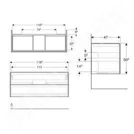 Geberit ONE - Meuble sous lavabo 118x50x47 cm, 2 tiroirs, blanc brillant 505.265.00.1