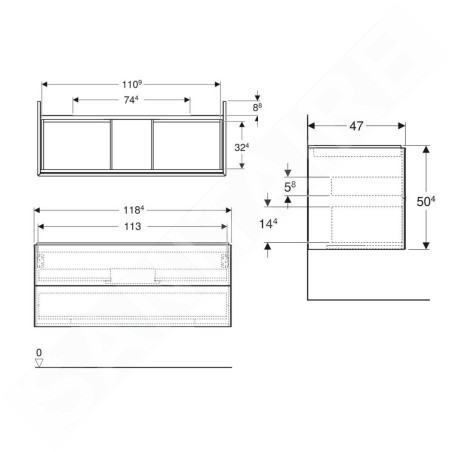 Geberit ONE - Meuble sous lavabo 118x50x47 cm, 2 tiroirs, blanc brillant 505.265.00.1